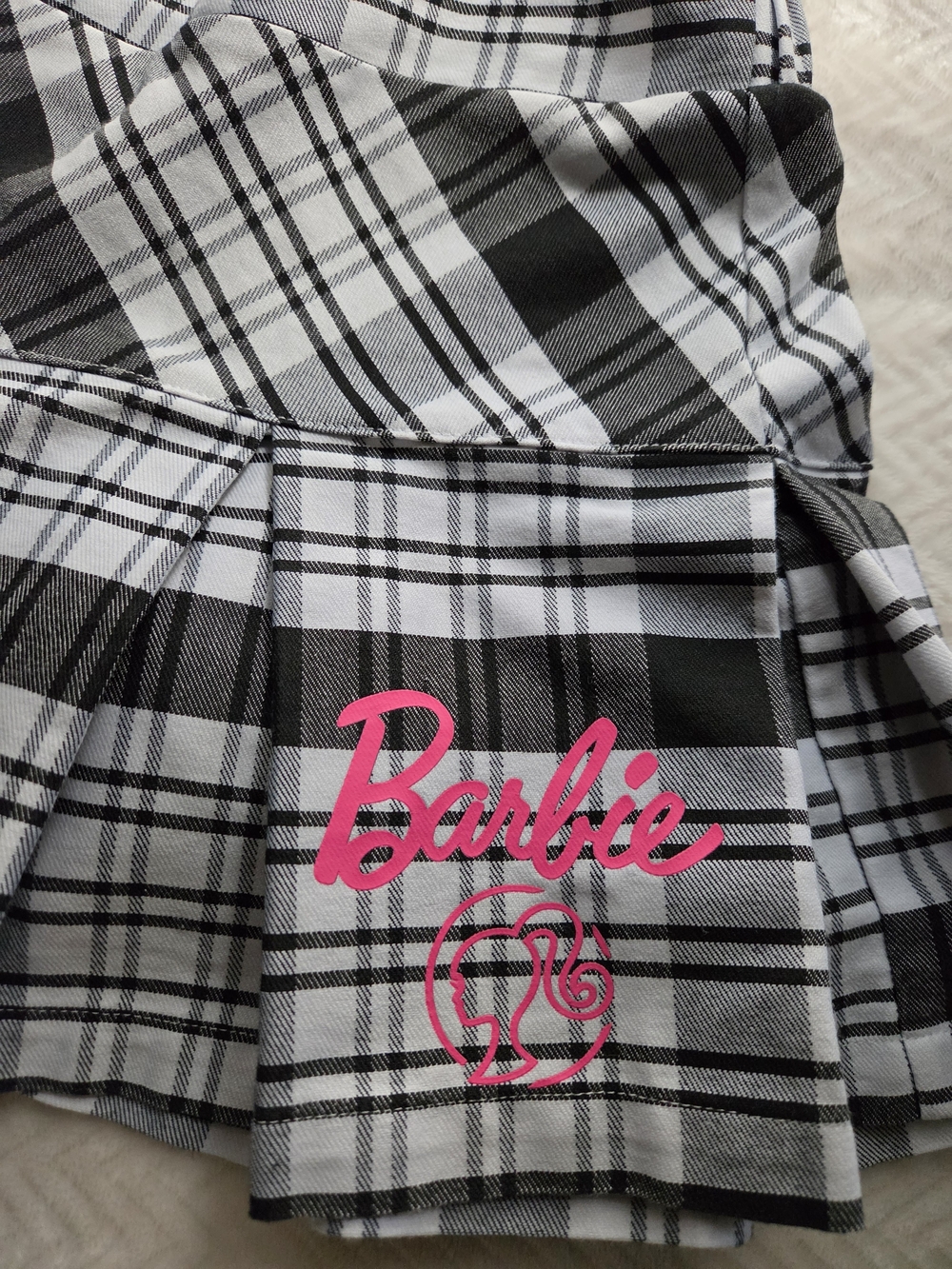 Barbie Black & White Plaid Pleated Skirt Skort with Pink Logo Girls 6/6x NWOT
